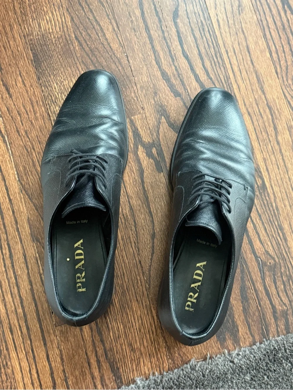 Prada Black Leather Derby Lace-Up Shoes well cared for by Fortune 500 executive